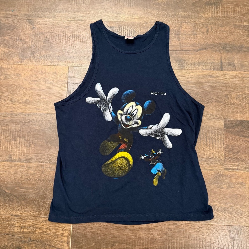 Vintage Disney Mickey Mouse Goofy Florida Tank Top Navy Blue XL Alstyle 90s